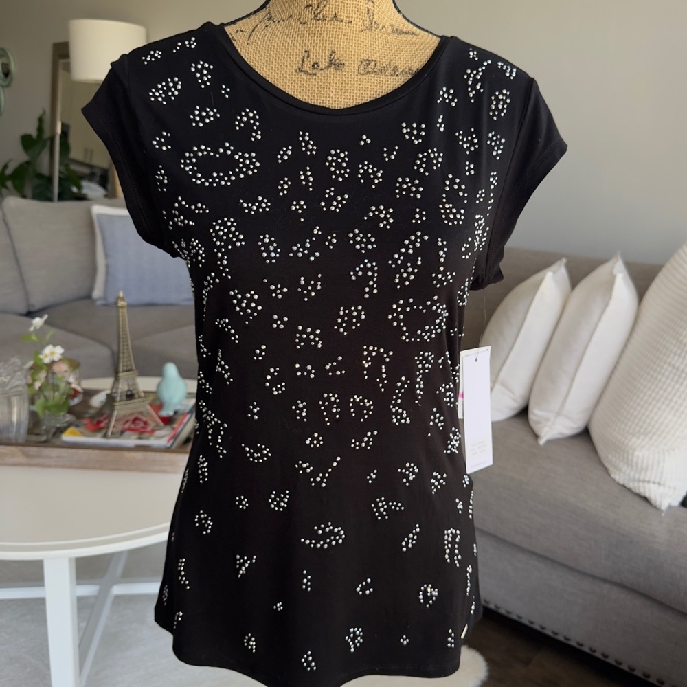 Calvin Klein Black Studded Short Sleeve Top